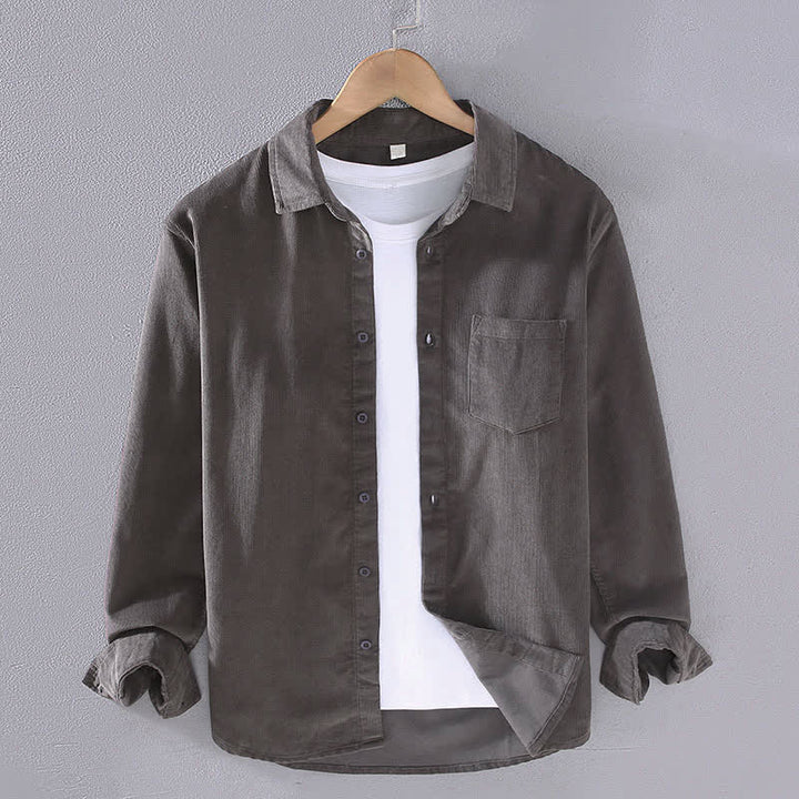 Buddha Stones Lässiges Herren-Langarmhemd mit aufgesetzter Tasche für Herbst und Winter – einfarbige Baumwolle. - DimGray - US/UK/AU44, EU54 (4XL) - image 4