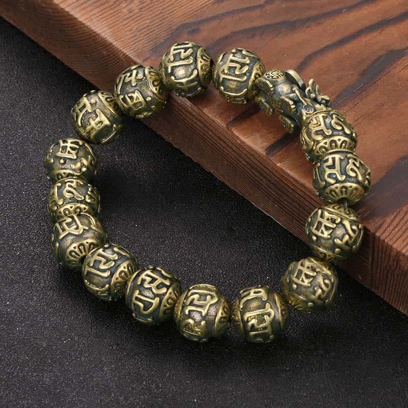 Buddha Stones Antikes Messing-Armband „Pi Xiu Om Mani Padme Hum“ - image 1