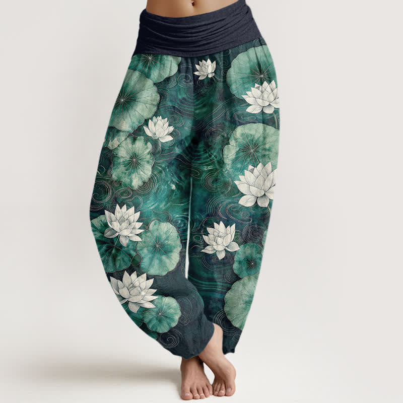 Buddha Stones Baumwoll-Haremshose mit Lotus-Teich-Muster und elastischem Bund für Damen - Marine - US16, UK/AU20, EU48 (3XL) - image 8
