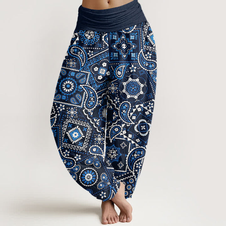 Buddha Stones Haremshose aus Baumwolle mit Paisley-Patchworkmuster und elastischem Bund für Damen - Marine - US16, UK/AU20, EU48 (3XL) - image 0