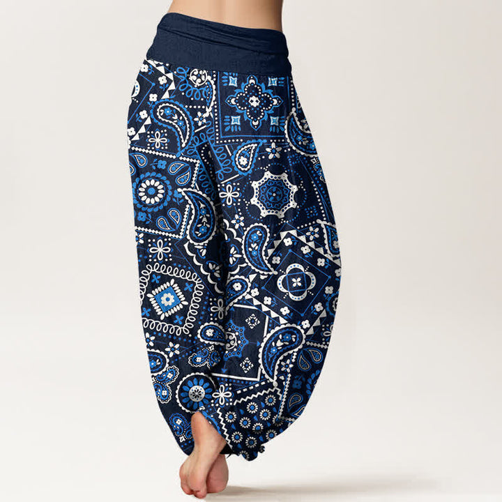 Buddha Stones Haremshose aus Baumwolle mit Paisley-Patchworkmuster und elastischem Bund für Damen - image 2
