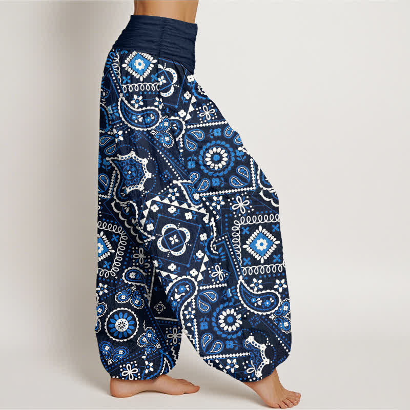 Buddha Stones Haremshose aus Baumwolle mit Paisley-Patchworkmuster und elastischem Bund für Damen - image 1