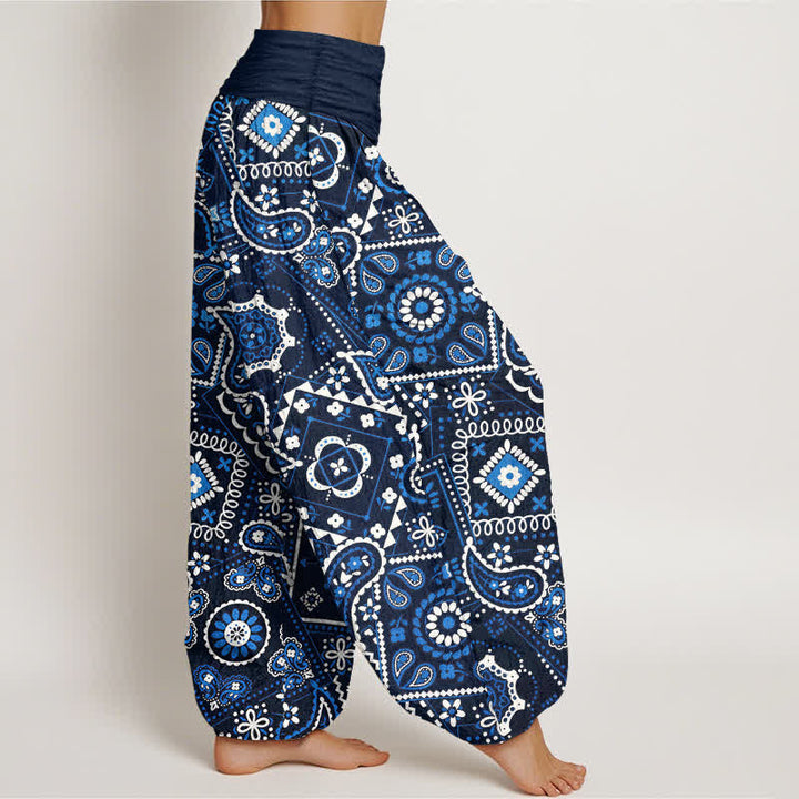 Buddha Stones Haremshose aus Baumwolle mit Paisley-Patchworkmuster und elastischem Bund für Damen - image 1