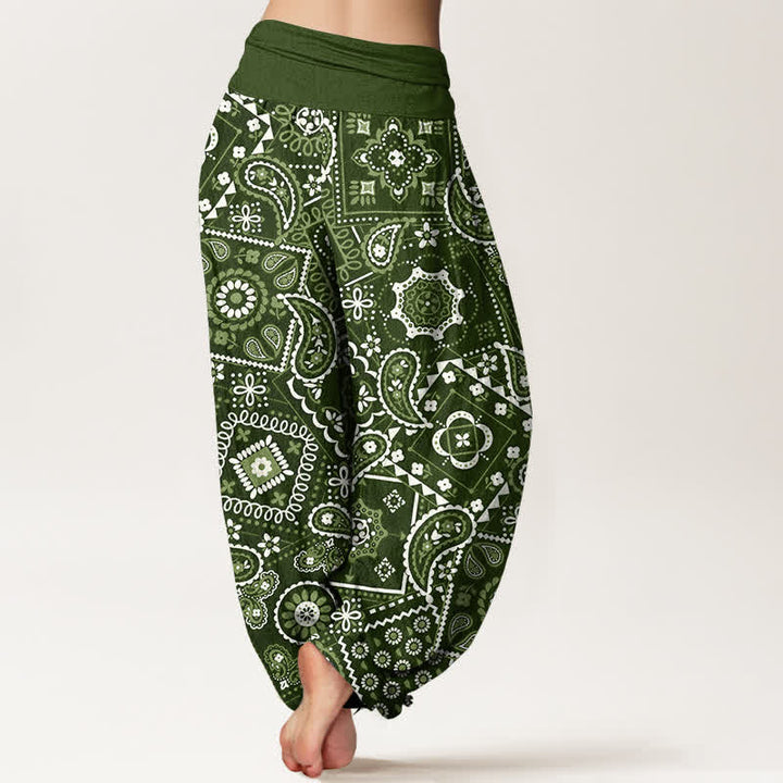 Buddha Stones Haremshose aus Baumwolle mit Paisley-Patchworkmuster und elastischem Bund für Damen - image 7