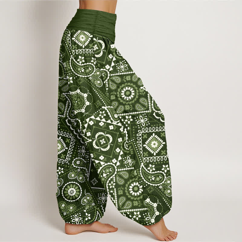Buddha Stones Haremshose aus Baumwolle mit Paisley-Patchworkmuster und elastischem Bund für Damen - image 6