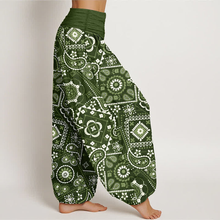 Buddha Stones Haremshose aus Baumwolle mit Paisley-Patchworkmuster und elastischem Bund für Damen - image 6