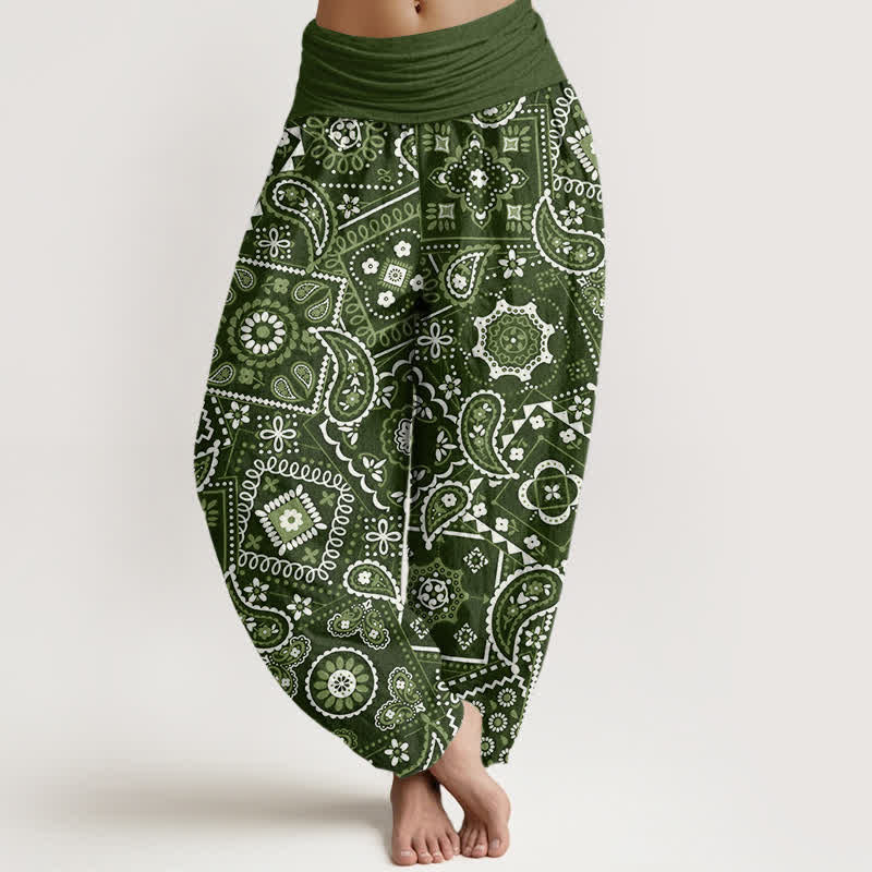 Buddha Stones Haremshose aus Baumwolle mit Paisley-Patchworkmuster und elastischem Bund für Damen - Dunkelolivgrün - US16, UK/AU20, EU48 (3XL) - image 5