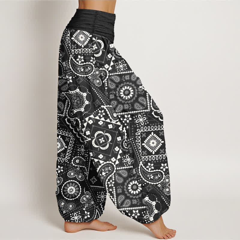 Buddha Stones Haremshose aus Baumwolle mit Paisley-Patchworkmuster und elastischem Bund für Damen - image 9