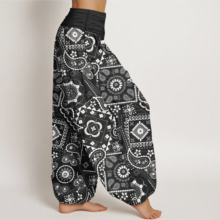 Buddha Stones Haremshose aus Baumwolle mit Paisley-Patchworkmuster und elastischem Bund für Damen - image 9