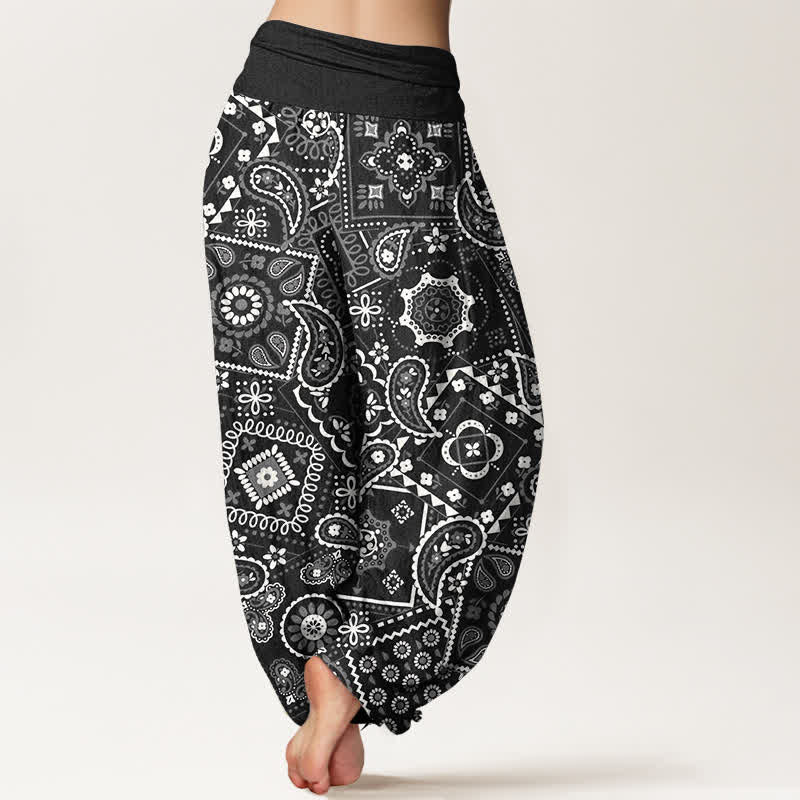Buddha Stones Haremshose aus Baumwolle mit Paisley-Patchworkmuster und elastischem Bund für Damen - image 10
