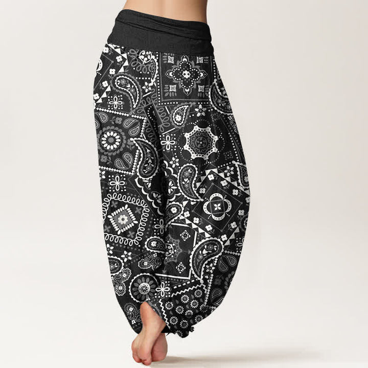 Buddha Stones Haremshose aus Baumwolle mit Paisley-Patchworkmuster und elastischem Bund für Damen - image 10