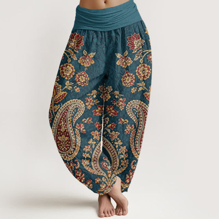 Buddha Stones Haremshose aus Baumwolle mit Paisley-Blumenmuster und elastischem Bund für Damen - Türkis - US16, UK/AU20, EU48 (3XL) - image 0