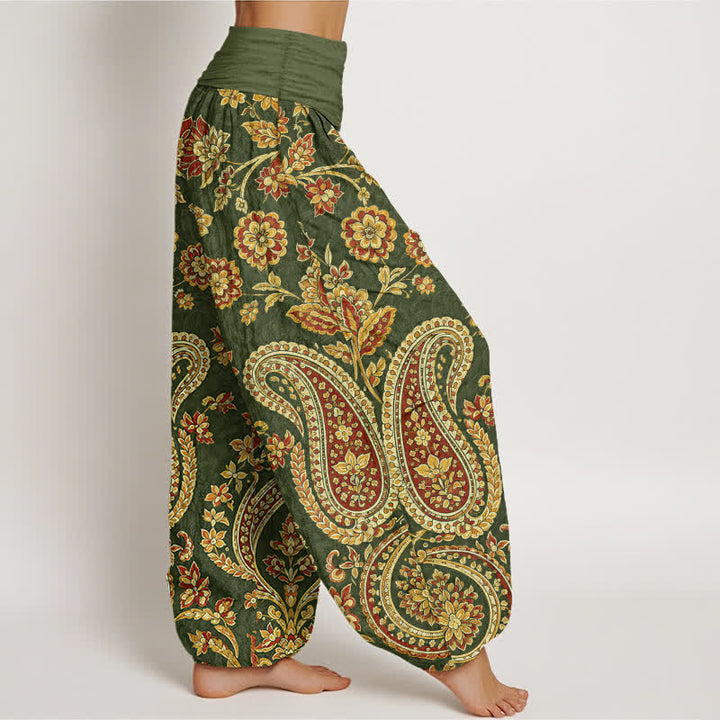 Buddha Stones Haremshose aus Baumwolle mit Paisley-Blumenmuster und elastischem Bund für Damen - image 6