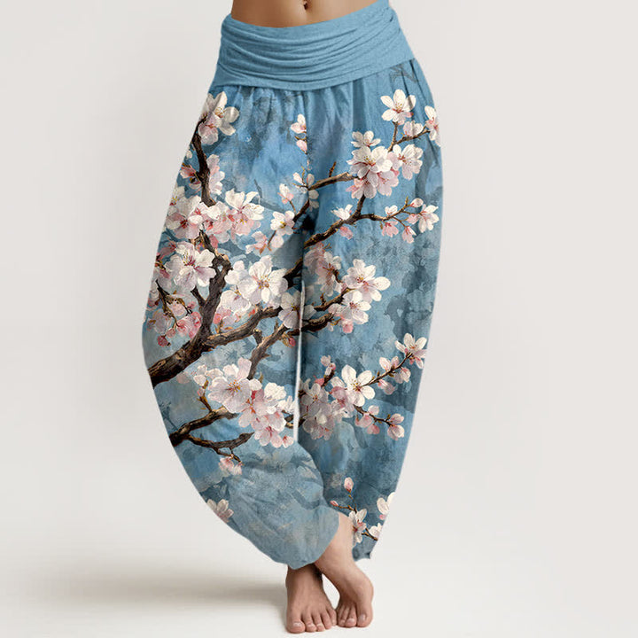 Buddha Stones Haremshose aus Baumwolle mit Kirschblütenmuster und elastischem Bund für Damen - Hellblau - US16, UK/AU20, EU48 (3XL) - image 0