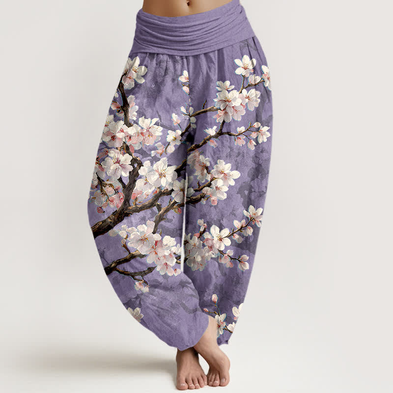 Buddha Stones Haremshose aus Baumwolle mit Kirschblütenmuster und elastischem Bund für Damen - Lavendel - US16, UK/AU20, EU48 (3XL) - image 5