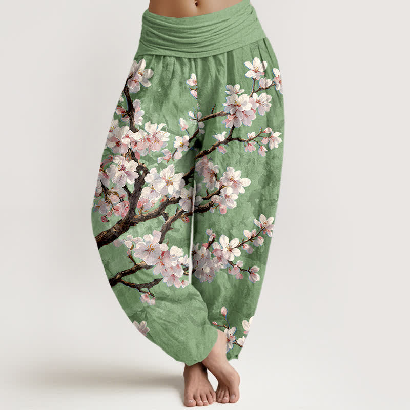 Buddha Stones Haremshose aus Baumwolle mit Kirschblütenmuster und elastischem Bund für Damen - Hellgrün - US16, UK/AU20, EU48 (3XL) - image 8