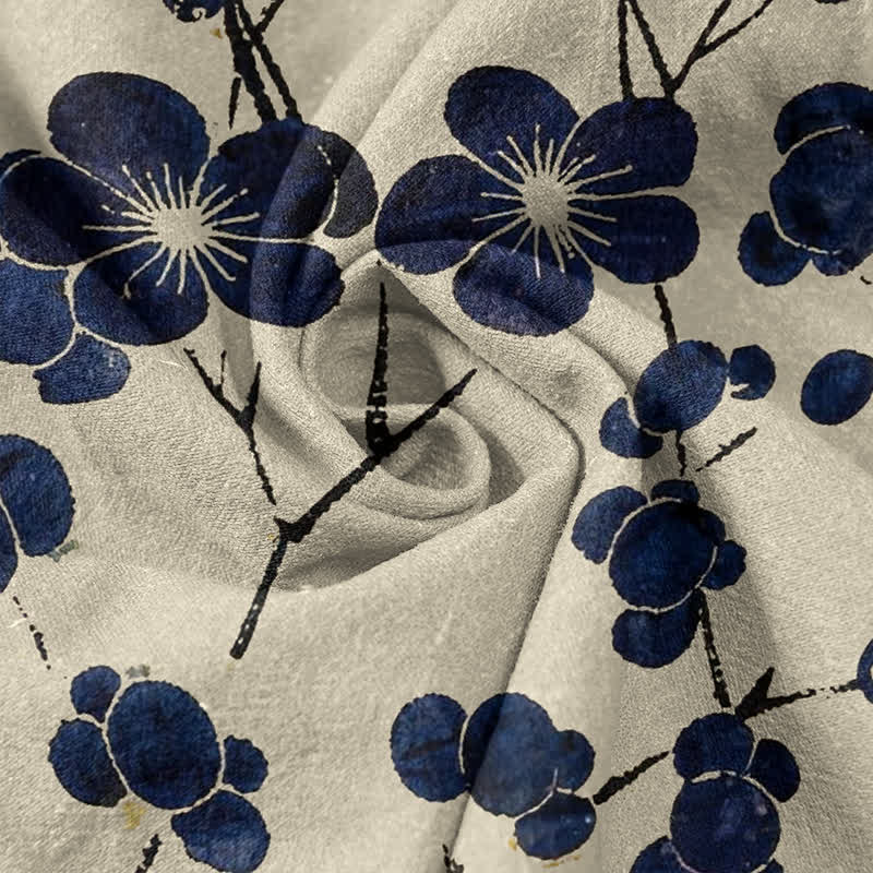 Buddha Stones Damenhose aus reiner Baumwolle mit indigoblauem Blütenmuster, elastischem Bund und Taschen - image 2