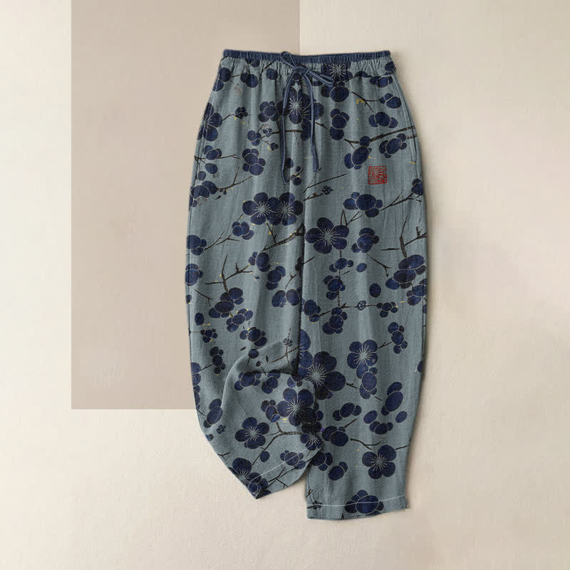 Buddha Stones Damenhose aus reiner Baumwolle mit indigoblauem Blütenmuster, elastischem Bund und Taschen - Hellstahlblau - US16, UK/AU20, EU48 (3XL) - image 3