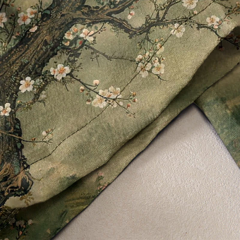 Buddha Stones Elegante Damenhose aus reiner Baumwolle mit Kranichblütenmuster, elastischem Bund und Taschen - image 2