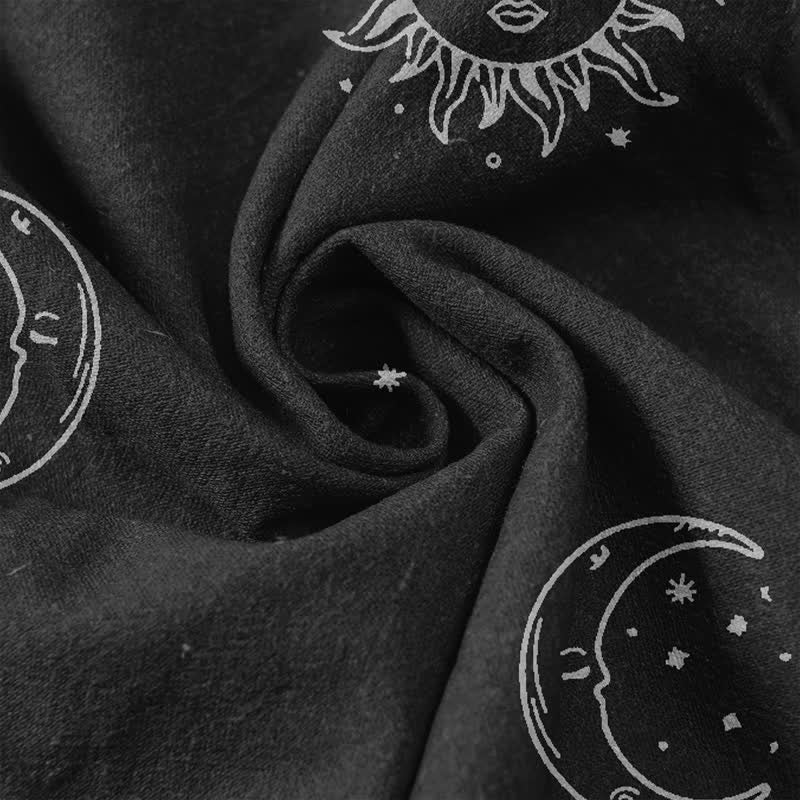 Buddha Stones Damenhose aus reiner Baumwolle mit mystischem Mond- und Sonnenmuster, elastischem Bund und Taschen - image 3
