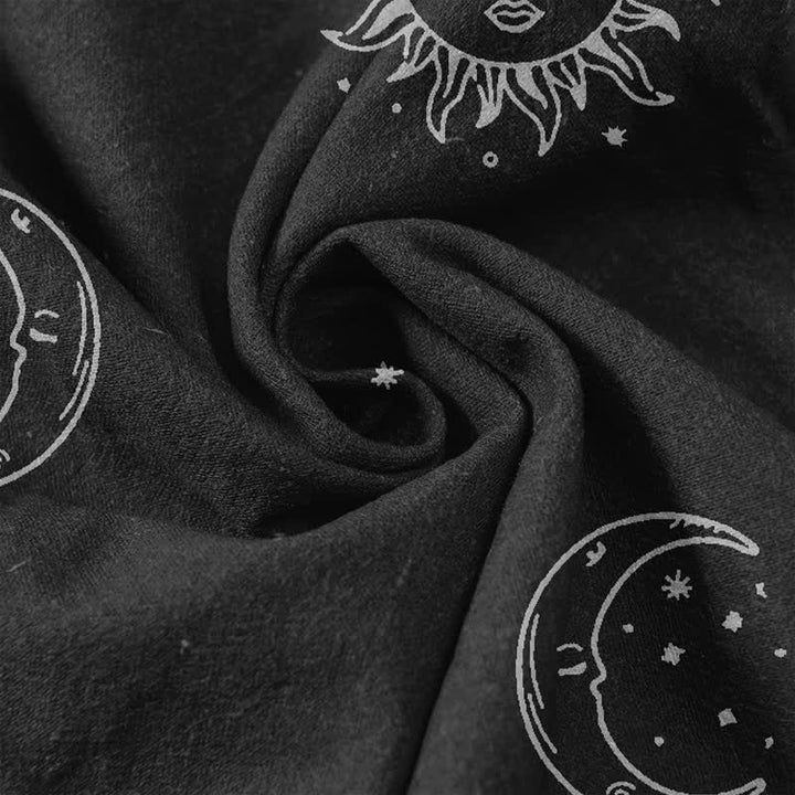 Buddha Stones Damenhose aus reiner Baumwolle mit mystischem Mond- und Sonnenmuster, elastischem Bund und Taschen - image 3