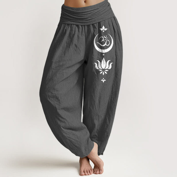 Buddha Stones Damen-Haremshose aus reiner Baumwolle mit Om-Lotus-Mond-Muster und elastischem Bund - DimGray - US16, UK/AU20, EU48 (3XL) - image 8