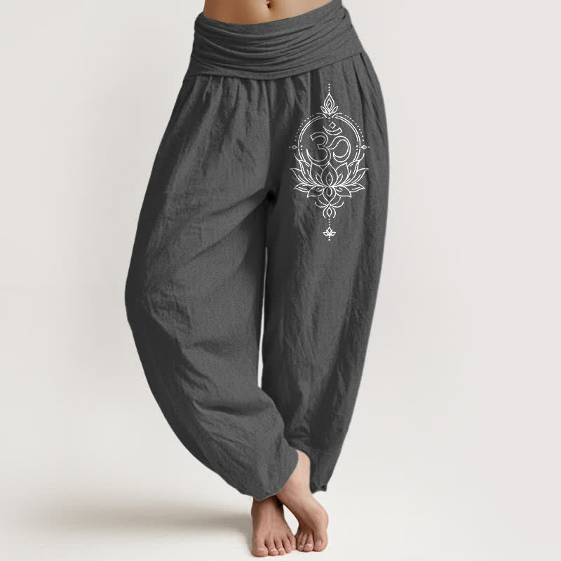 Buddha Stones Damen-Haremshose aus reiner Baumwolle mit Lotus-Om-Mandala-Muster und elastischem Bund - DimGray - US16, UK/AU20, EU48 (3XL) - image 8