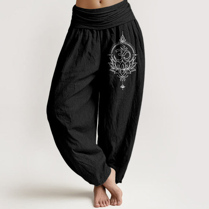 Buddha Stones Damen-Haremshose aus reiner Baumwolle mit Lotus-Om-Mandala-Muster und elastischem Bund - Schwarz - US16, UK/AU20, EU48 (3XL) - image 5