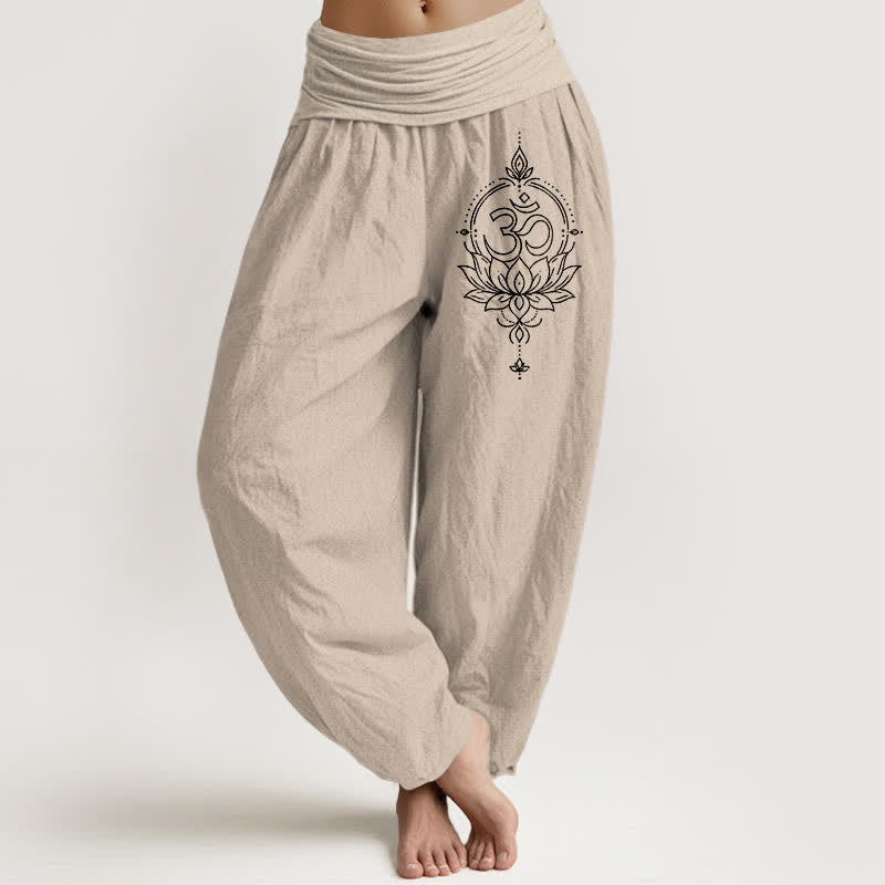 Buddha Stones Damen-Haremshose aus reiner Baumwolle mit Lotus-Om-Mandala-Muster und elastischem Bund - Bräunen - US16, UK/AU20, EU48 (3XL) - image 11