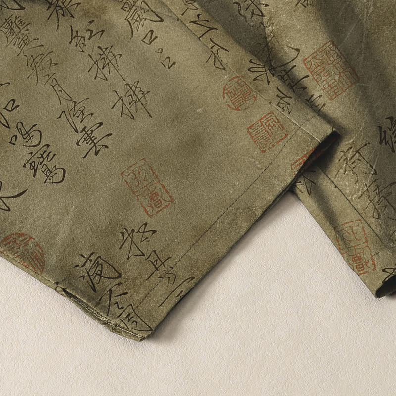Buddha Stones Herrenhose aus reiner Baumwolle mit Vintage-Kalligrafie-Siegelmuster, Kordelzug, schmal zulaufendem Schnitt und Taschen - image 5