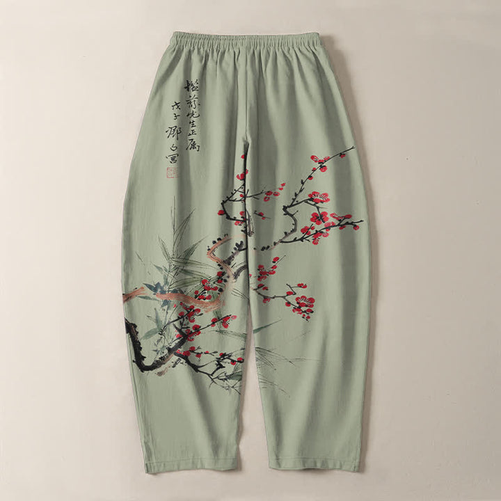 Buddha Stones Herrenhose aus reiner Baumwolle mit Pflaumenblütenmuster, Kordelzug und Taschen - image 10