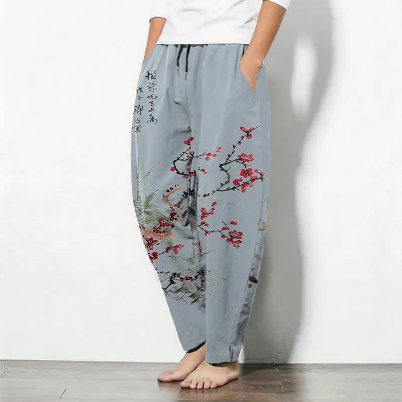 Buddha Stones Herrenhose aus reiner Baumwolle mit Pflaumenblütenmuster, Kordelzug und Taschen - image 12