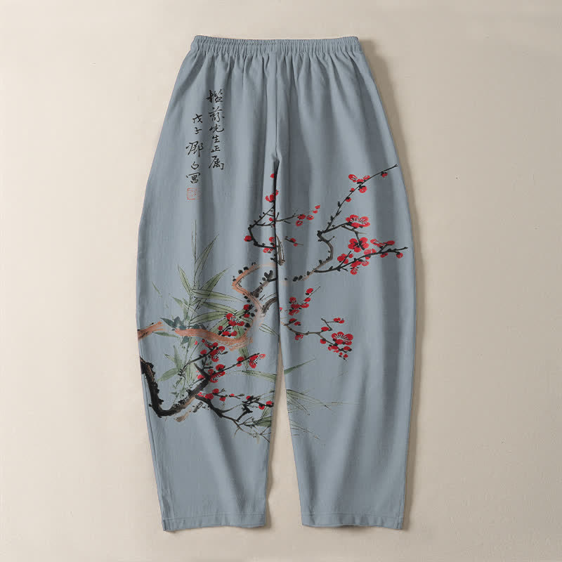 Buddha Stones Herrenhose aus reiner Baumwolle mit Pflaumenblütenmuster, Kordelzug und Taschen - image 14