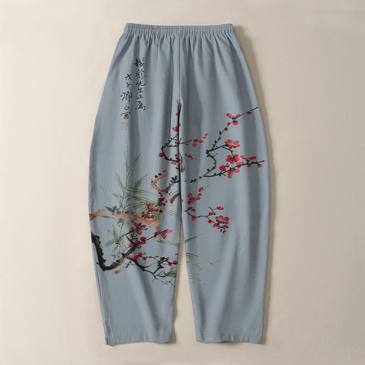 Buddha Stones Herrenhose aus reiner Baumwolle mit Pflaumenblütenmuster, Kordelzug und Taschen - image 14