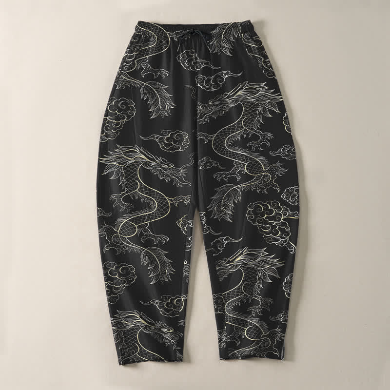 Buddha Stones Herrenhose aus reiner Baumwolle mit orientalischem Drachen- und Wolkenmuster, Kordelzug, schmal zulaufendem Schnitt und Taschen - image 9