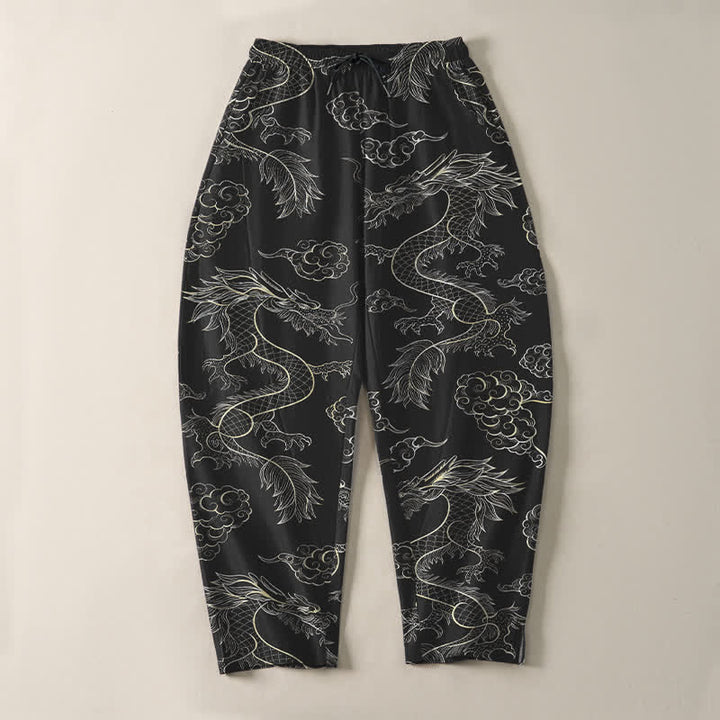 Buddha Stones Herrenhose aus reiner Baumwolle mit orientalischem Drachen- und Wolkenmuster, Kordelzug, schmal zulaufendem Schnitt und Taschen - image 9