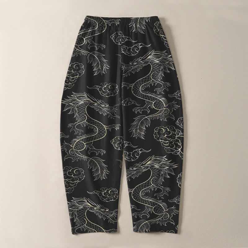 Buddha Stones Herrenhose aus reiner Baumwolle mit orientalischem Drachen- und Wolkenmuster, Kordelzug, schmal zulaufendem Schnitt und Taschen - image 10