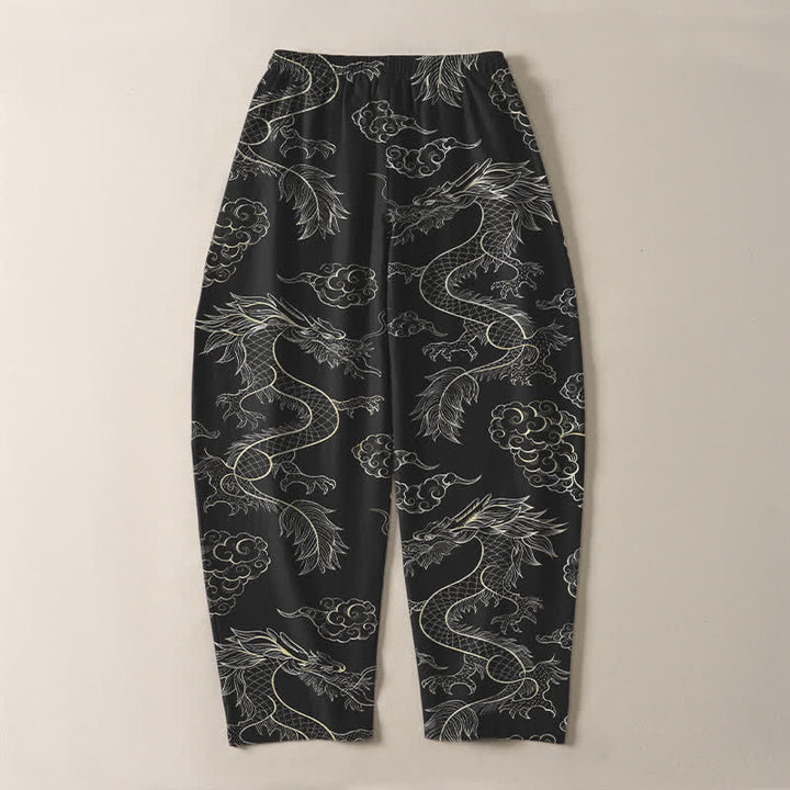 Buddha Stones Herrenhose aus reiner Baumwolle mit orientalischem Drachen- und Wolkenmuster, Kordelzug, schmal zulaufendem Schnitt und Taschen - image 10