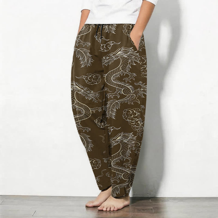 Buddha Stones Herrenhose aus reiner Baumwolle mit orientalischem Drachen- und Wolkenmuster, Kordelzug, schmal zulaufendem Schnitt und Taschen - image 12