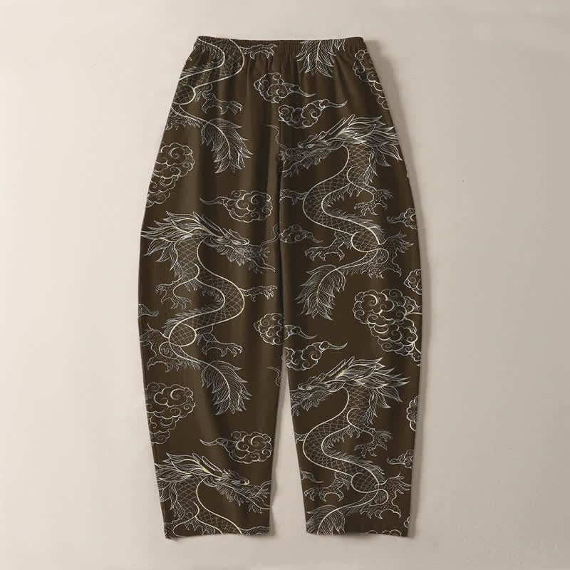 Buddha Stones Herrenhose aus reiner Baumwolle mit orientalischem Drachen- und Wolkenmuster, Kordelzug, schmal zulaufendem Schnitt und Taschen - image 14