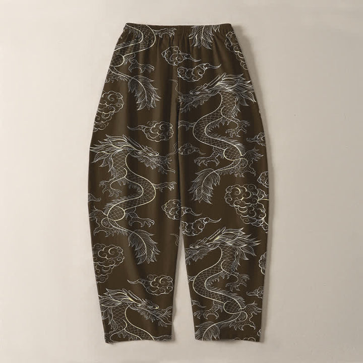Buddha Stones Herrenhose aus reiner Baumwolle mit orientalischem Drachen- und Wolkenmuster, Kordelzug, schmal zulaufendem Schnitt und Taschen - image 14