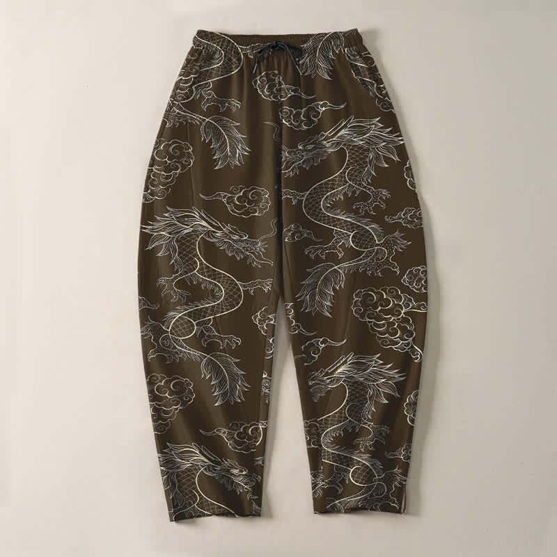 Buddha Stones Herrenhose aus reiner Baumwolle mit orientalischem Drachen- und Wolkenmuster, Kordelzug, schmal zulaufendem Schnitt und Taschen - image 13