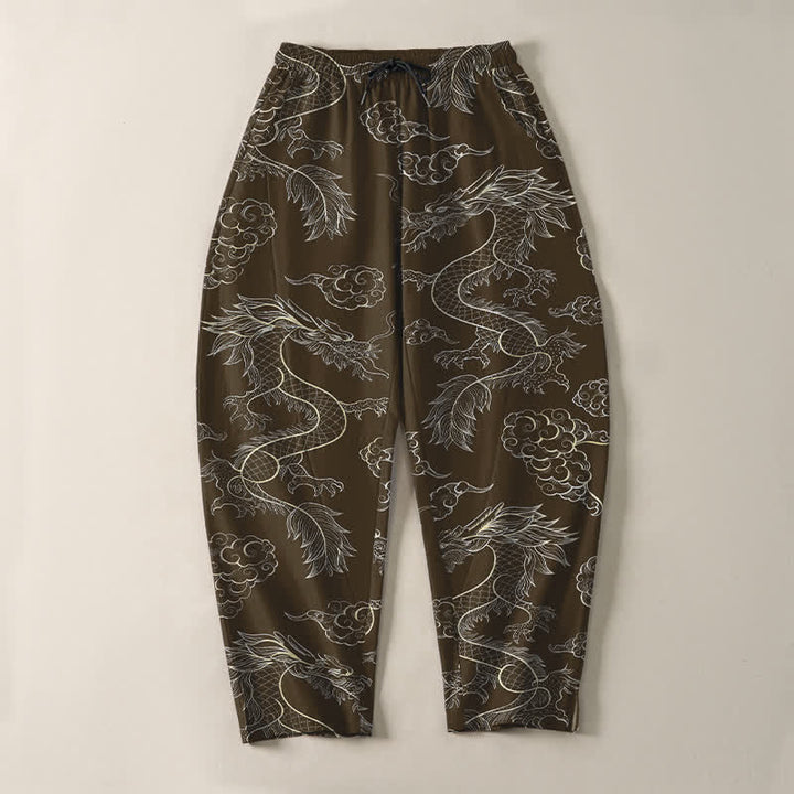 Buddha Stones Herrenhose aus reiner Baumwolle mit orientalischem Drachen- und Wolkenmuster, Kordelzug, schmal zulaufendem Schnitt und Taschen - image 13