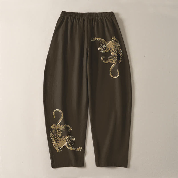 Buddha Stones Herrenhose aus reiner Baumwolle mit goldenem Tigermuster, Kordelzug, schmal zulaufendem Schnitt und Taschen - image 3