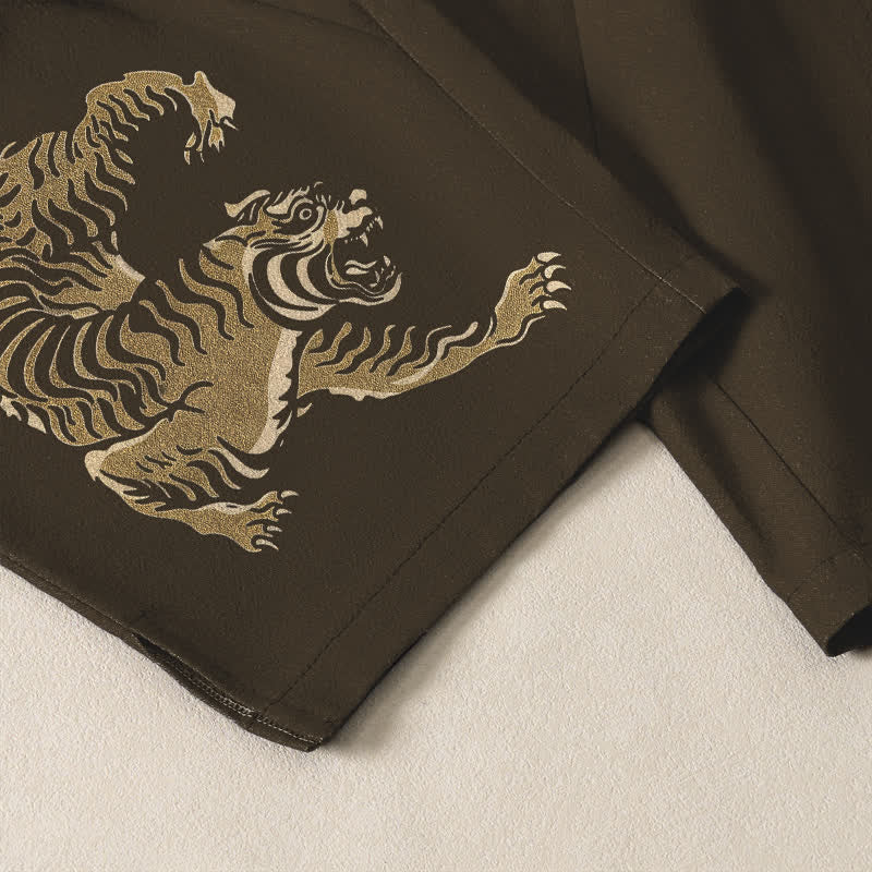 Buddha Stones Herrenhose aus reiner Baumwolle mit goldenem Tigermuster, Kordelzug, schmal zulaufendem Schnitt und Taschen - image 5
