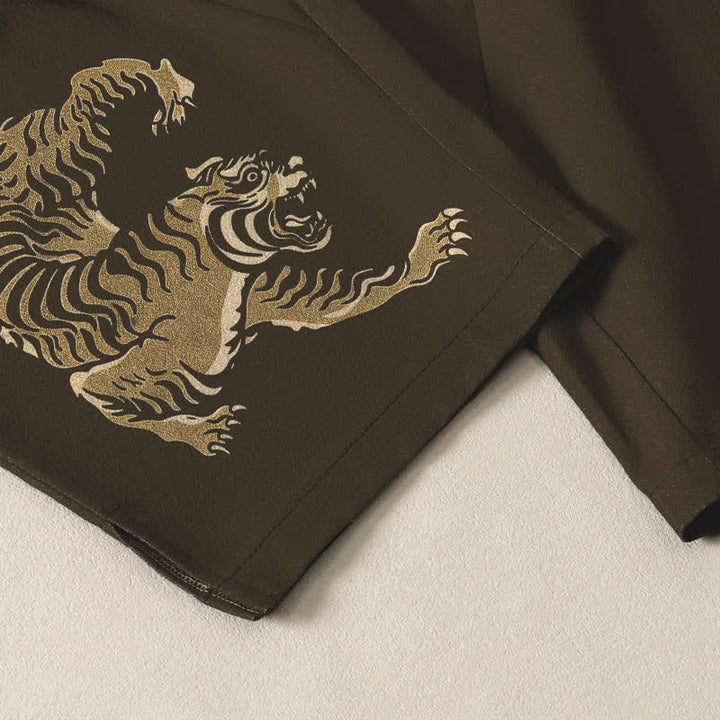 Buddha Stones Herrenhose aus reiner Baumwolle mit goldenem Tigermuster, Kordelzug, schmal zulaufendem Schnitt und Taschen - image 5