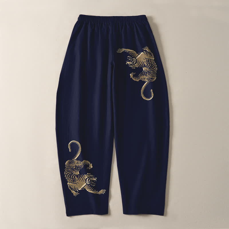 Buddha Stones Herrenhose aus reiner Baumwolle mit goldenem Tigermuster, Kordelzug, schmal zulaufendem Schnitt und Taschen - image 10