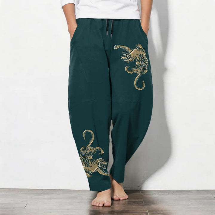 Buddha Stones Herrenhose aus reiner Baumwolle mit goldenem Tigermuster, Kordelzug, schmal zulaufendem Schnitt und Taschen - Dunkelgrau - US/UK/AU50, EU60 (5XL) - image 11
