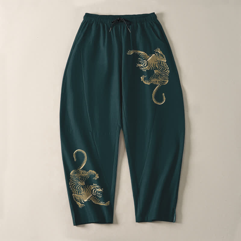 Buddha Stones Herrenhose aus reiner Baumwolle mit goldenem Tigermuster, Kordelzug, schmal zulaufendem Schnitt und Taschen - image 13
