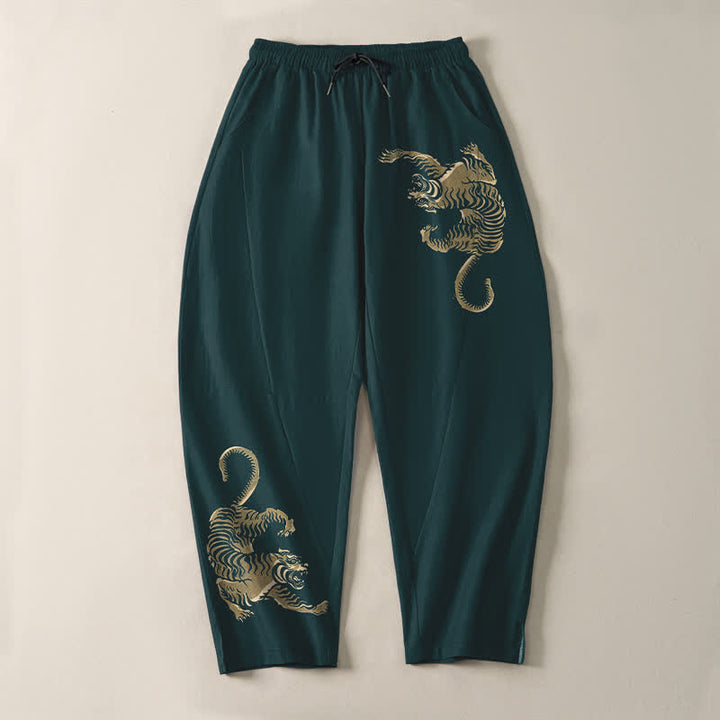 Buddha Stones Herrenhose aus reiner Baumwolle mit goldenem Tigermuster, Kordelzug, schmal zulaufendem Schnitt und Taschen - image 13
